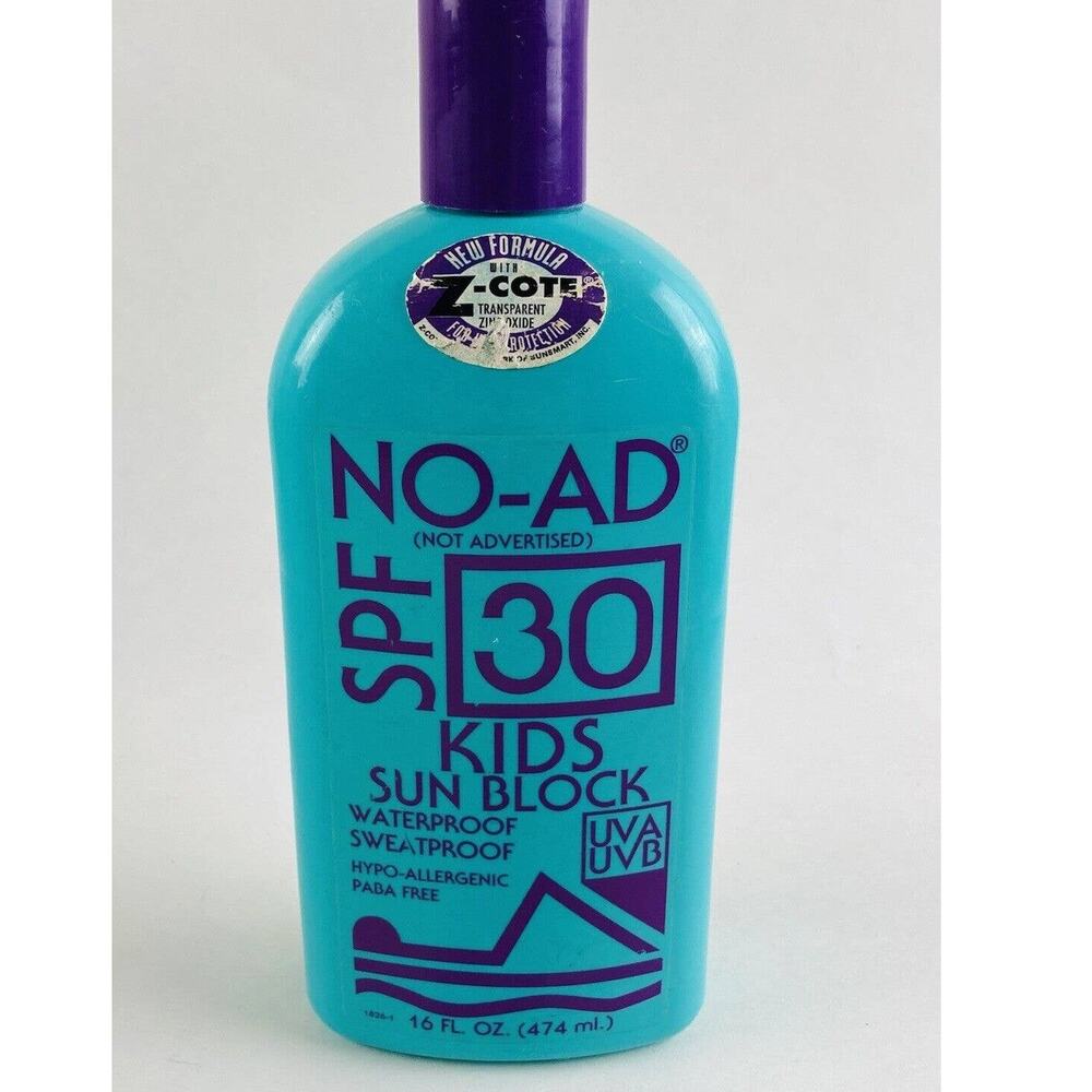 NO-AD SPF 30 Kids Sunscreen Sunblock Lotion Waterproof PABA-Free 16 oz Half Full